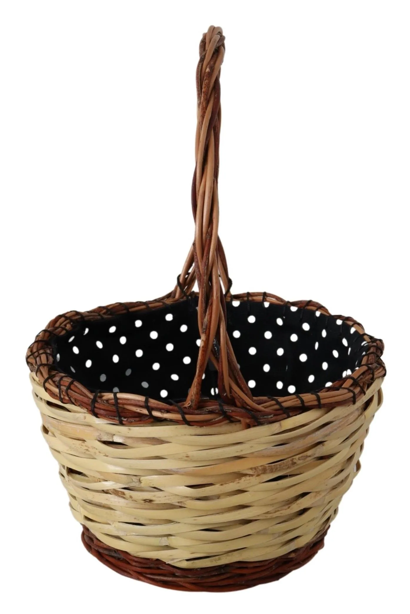 Beige Wood Wicker Rattan Basket Tote Bag - Image 2