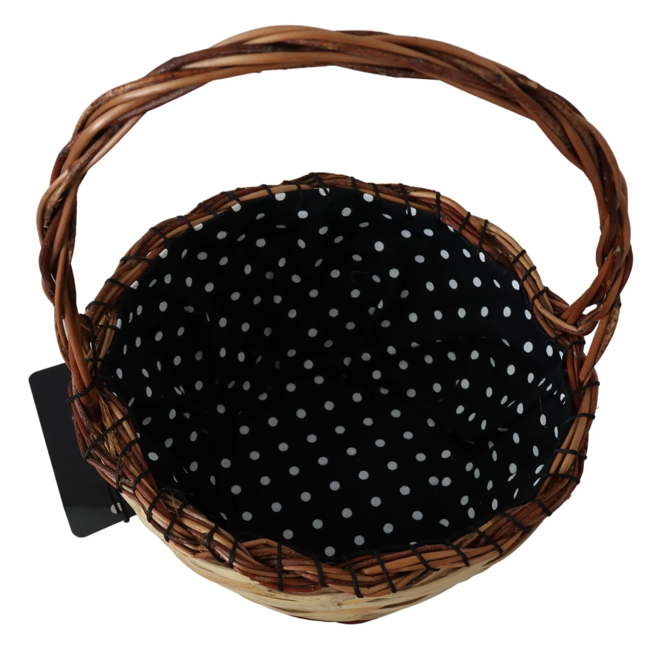Beige Wood Wicker Rattan Basket Tote Bag - Image 3