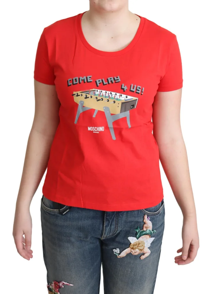 Red Cotton Come Play 4 Us Print Tops Blouse T - shirt