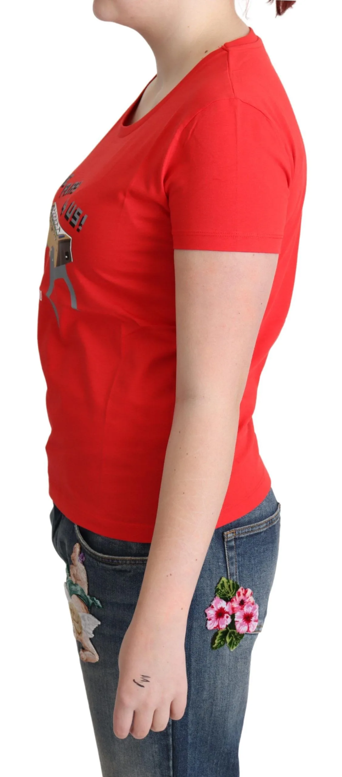 Red Cotton Come Play 4 Us Print Tops Blouse T - shirt - Image 2