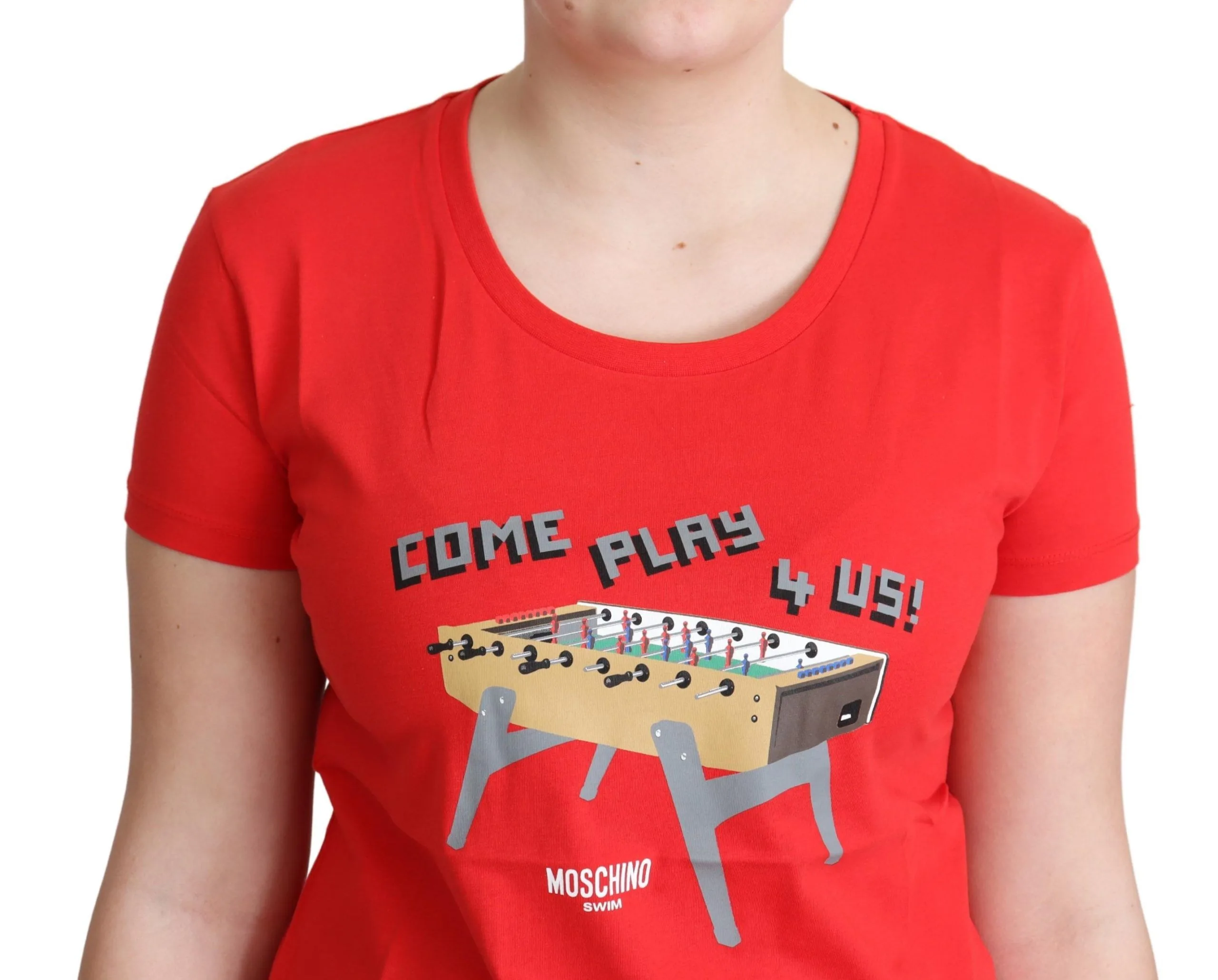 Red Cotton Come Play 4 Us Print Tops Blouse T - shirt - Image 4