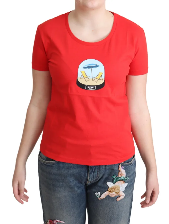 Red Printed Cotton Short Sleeves Tops Blouse T - shirt