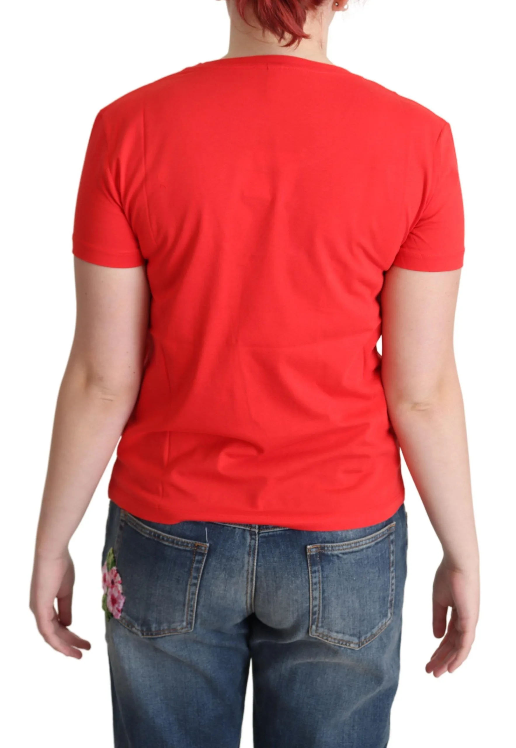 Red Printed Cotton Short Sleeves Tops Blouse T - shirt - Image 3