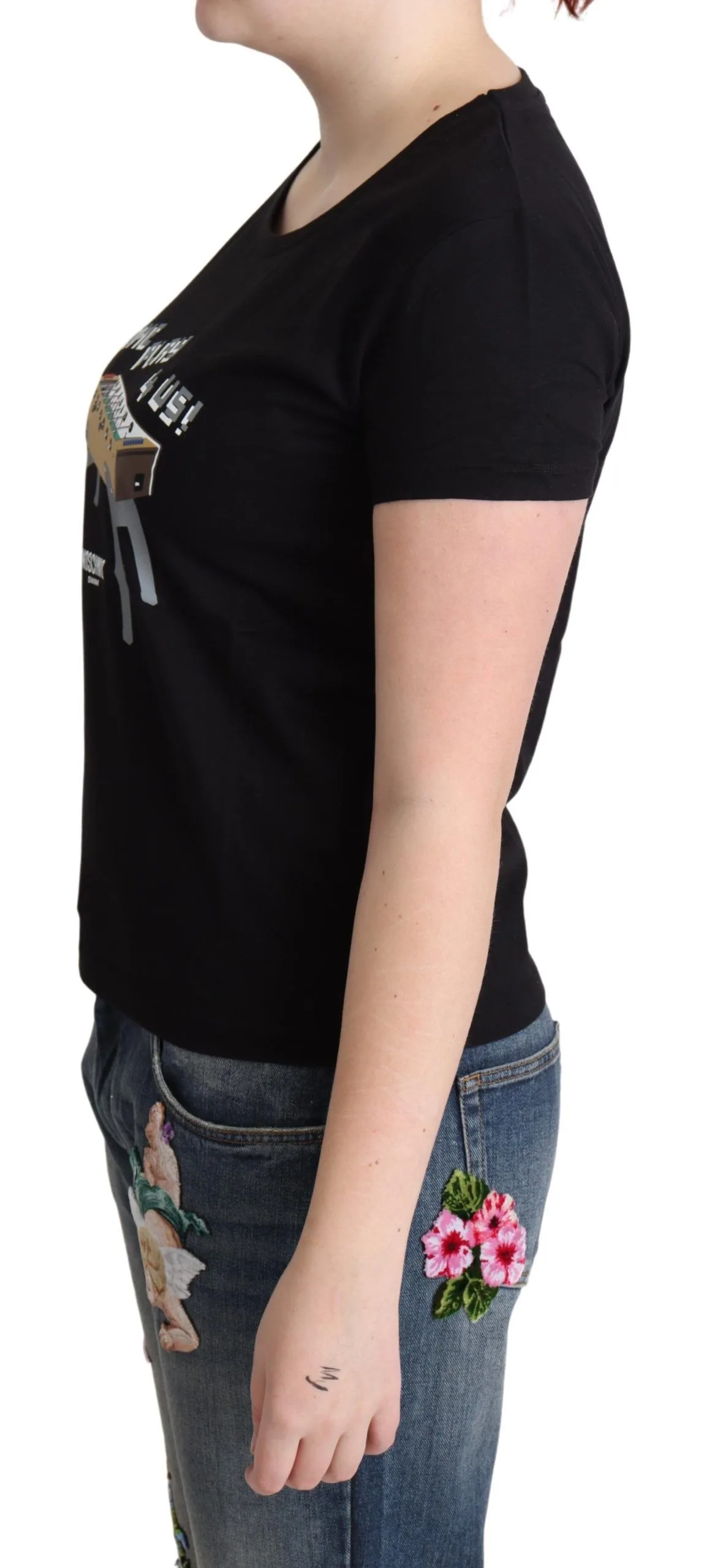 Black Cotton Come Play 4 Us Print Tops T - shirt - Image 2