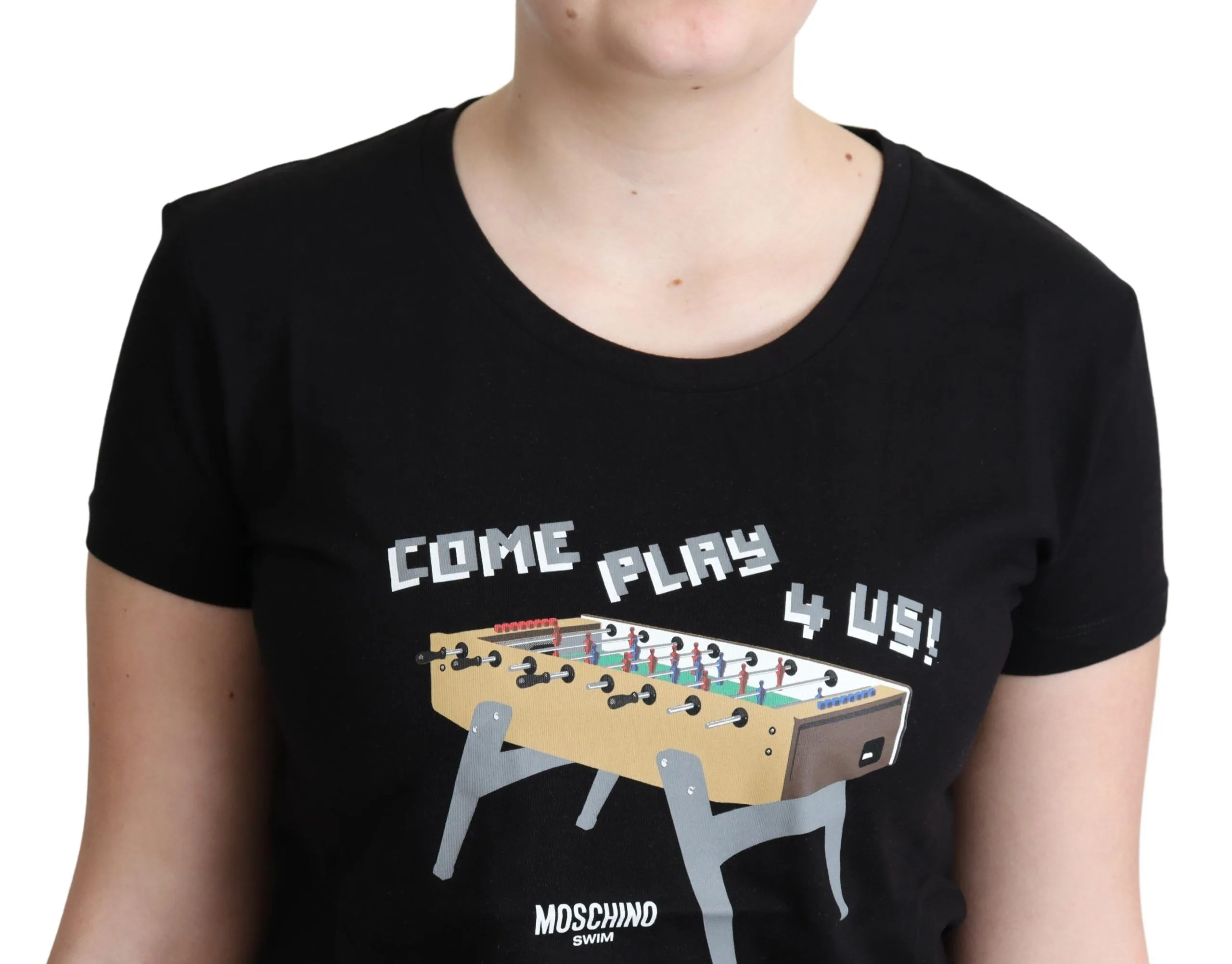 Black Cotton Come Play 4 Us Print Tops T - shirt - Image 4