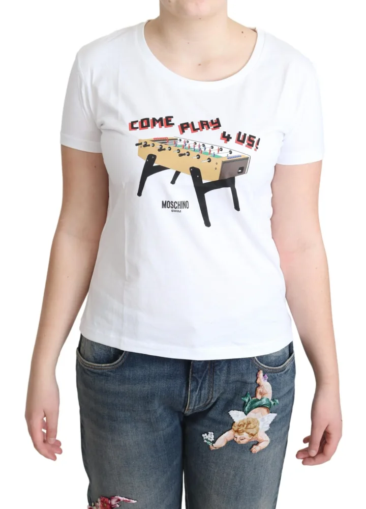 White Cotton Come Play 4 Us Print Tops T - shirt