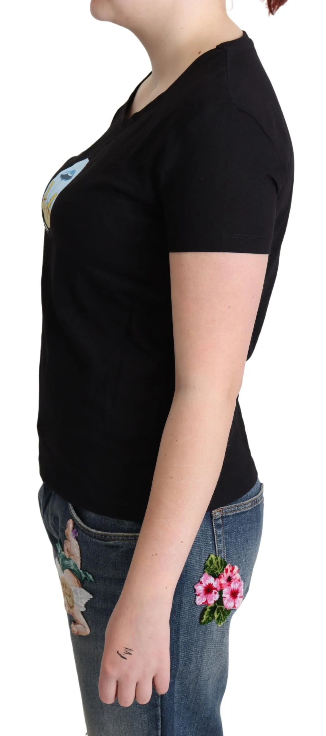 Black Printed Cotton Short Sleeves T - shirt - Image 2