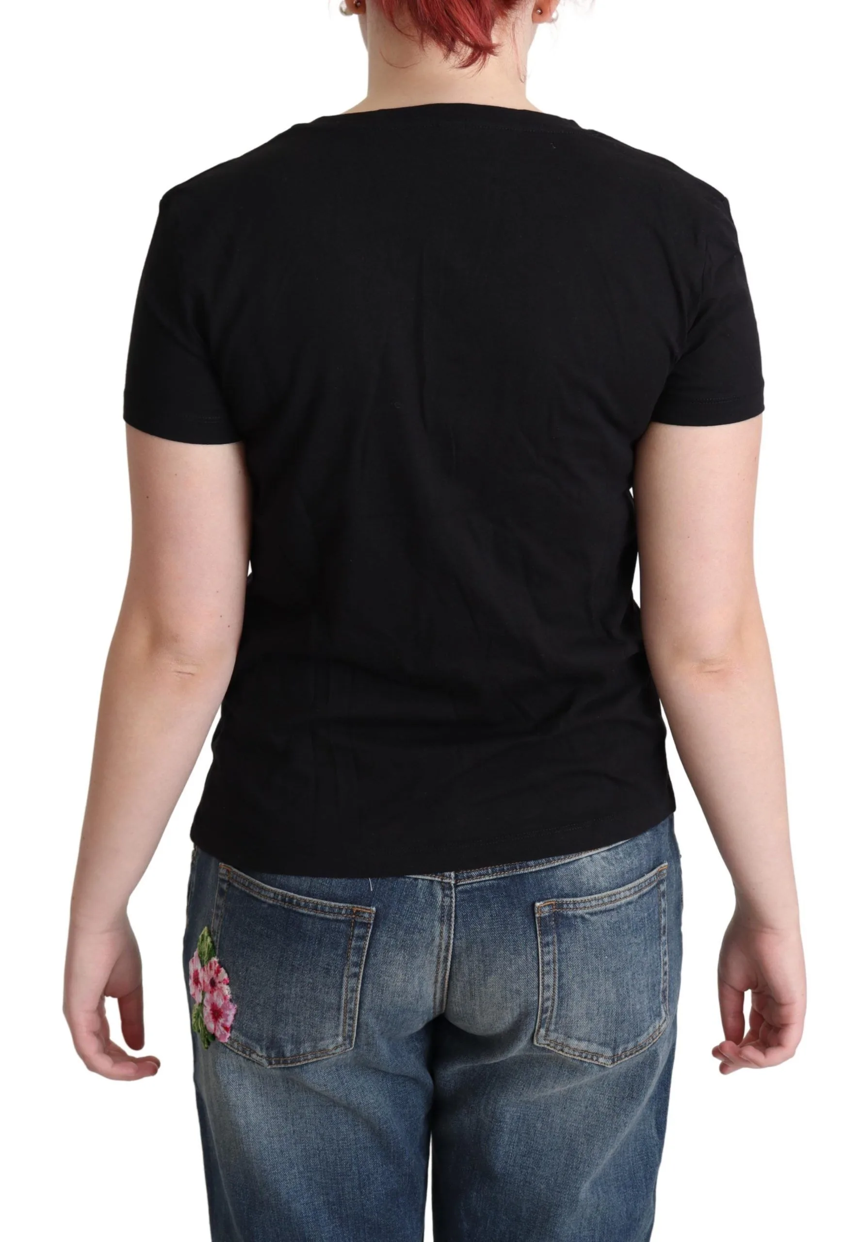 Black Printed Cotton Short Sleeves T - shirt - Image 3