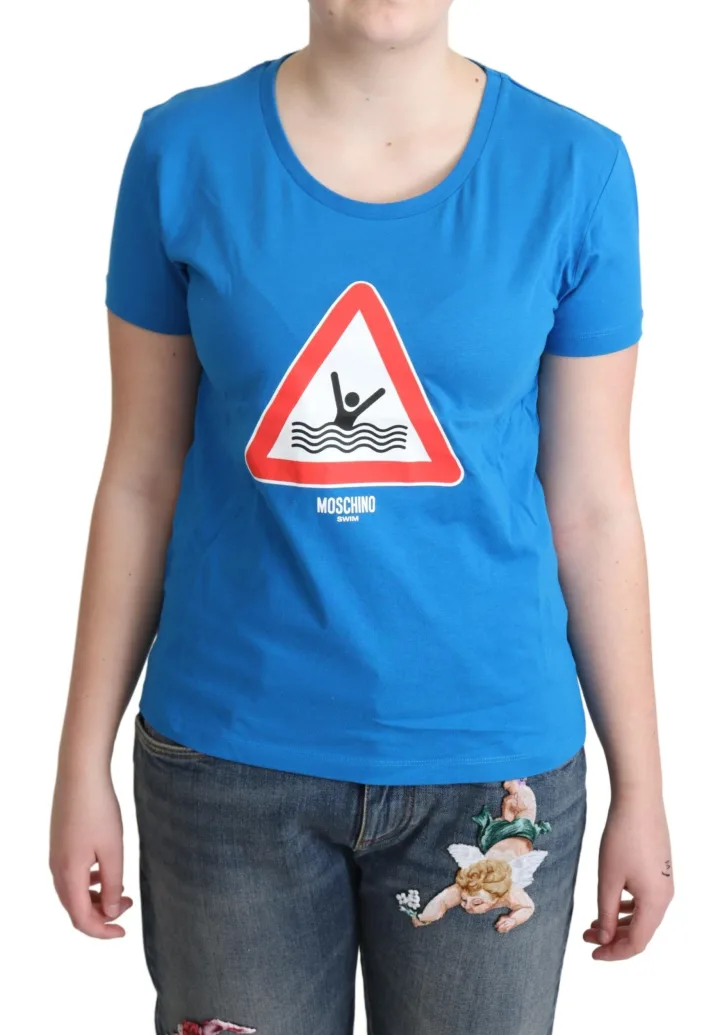 Blue Cotton Swim Graphic Triangle T - shirt