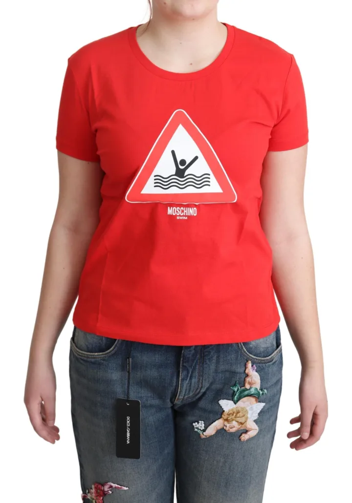 Red Cotton Swim Graphic Triangle Print T - shirt