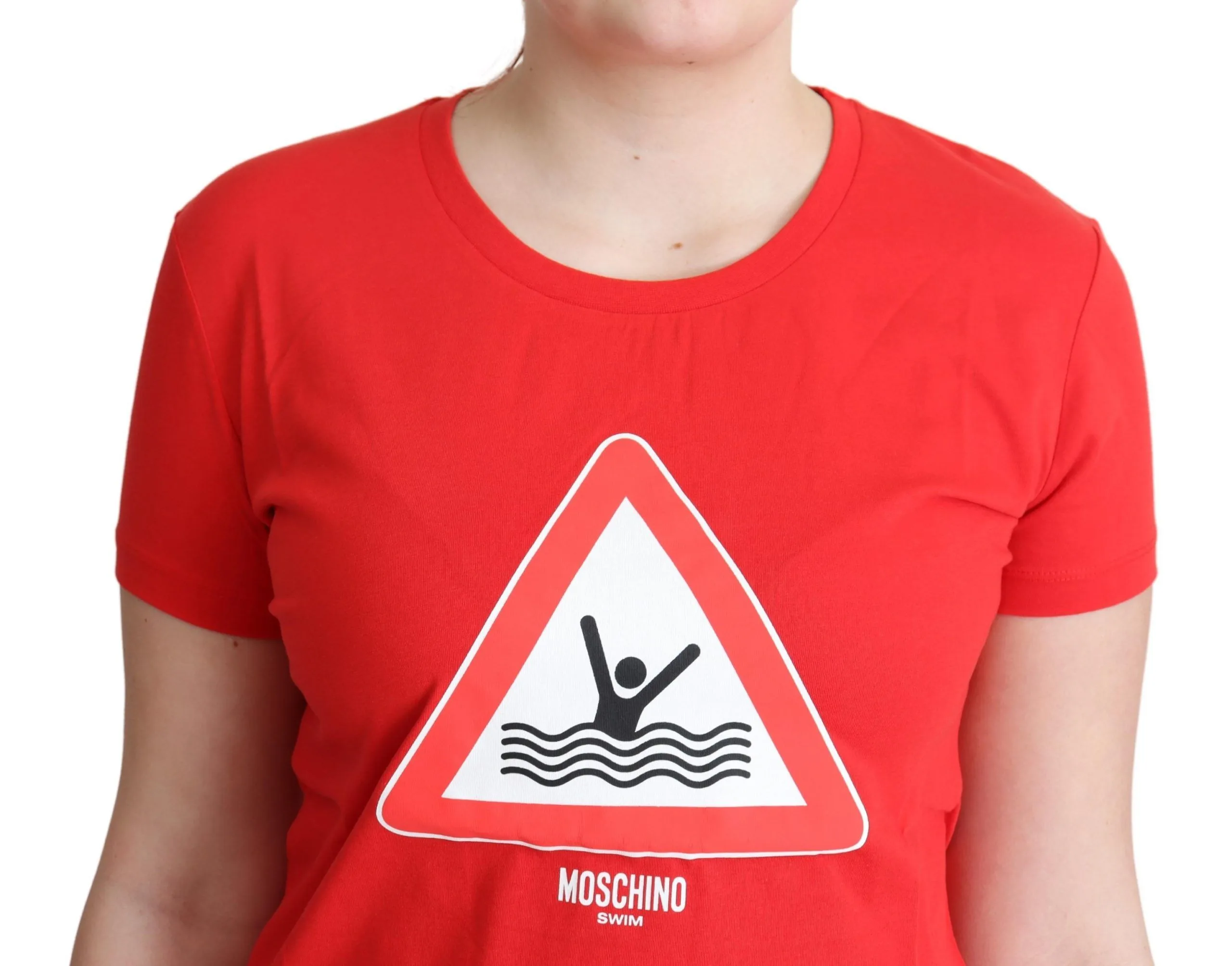 Red Cotton Swim Graphic Triangle Print T - shirt - Image 4