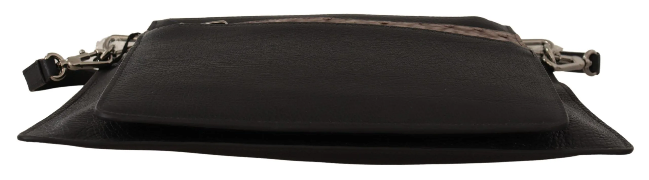 Black Exotic Leather Shoulder Sling Alta Sartoria Bag - Image 5