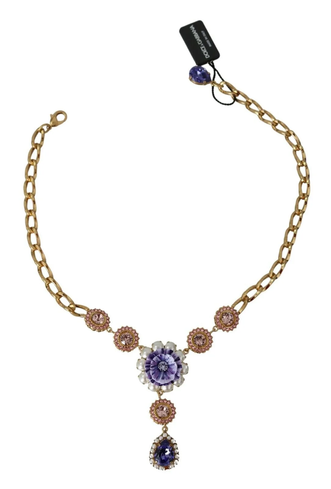 Pink Gold Brass Crystal Purple Pearl Pendants - Image 2