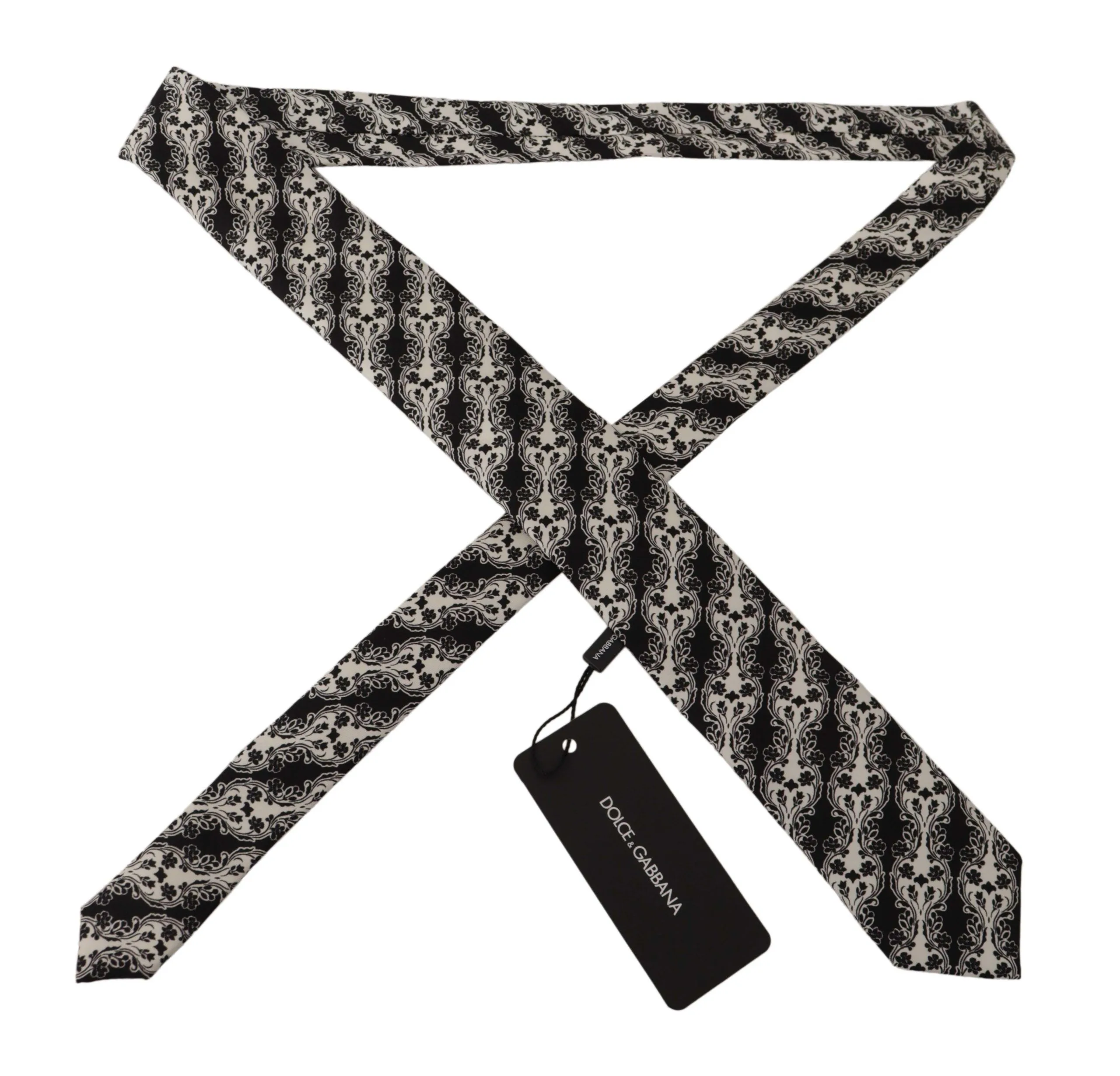 Black White Flower 100% Silk Print Adjustable Accessory Tie - Image 2