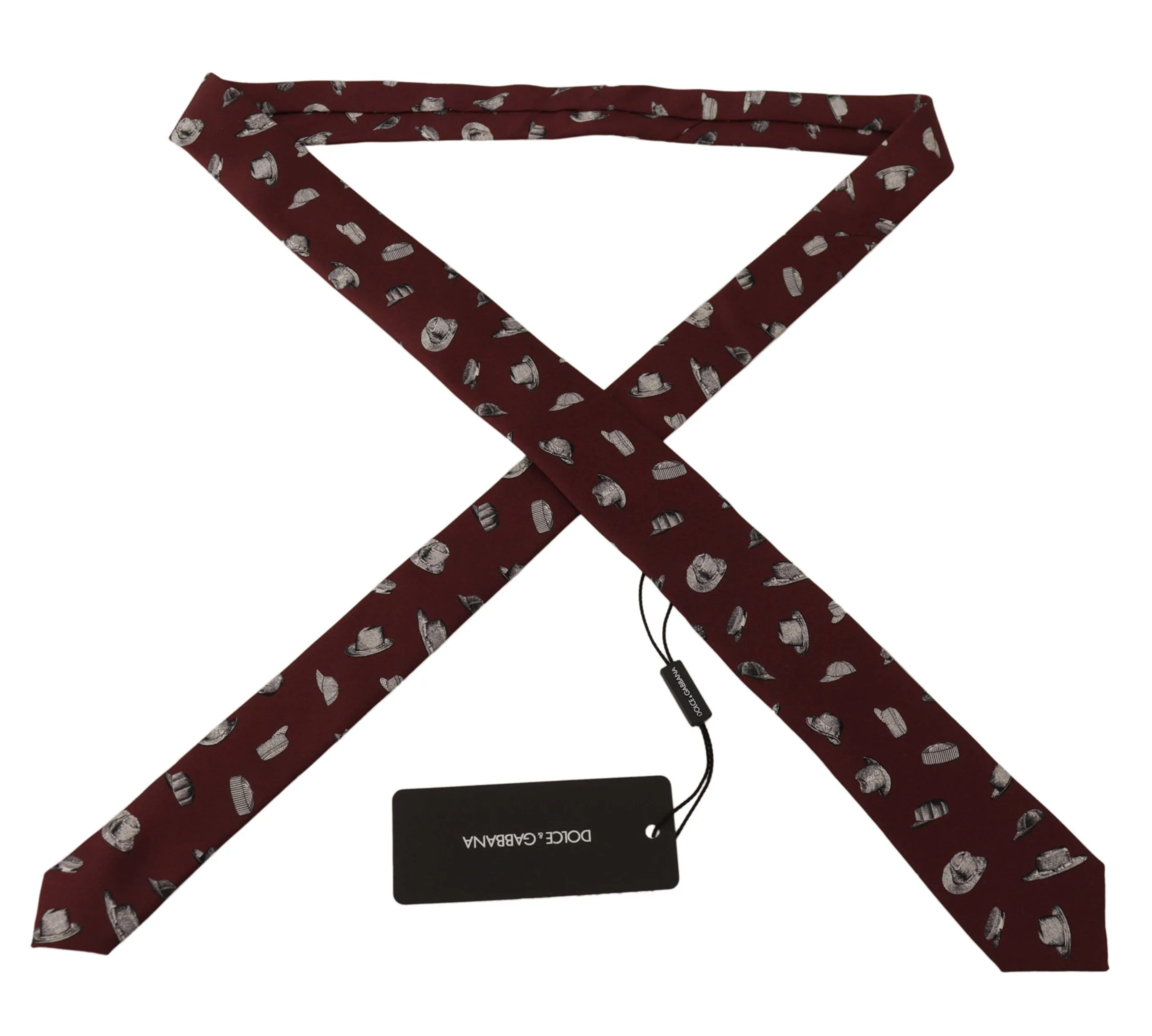 Maroon Hat Pattern 100% Silk Adjustable Accessory Tie - Image 2