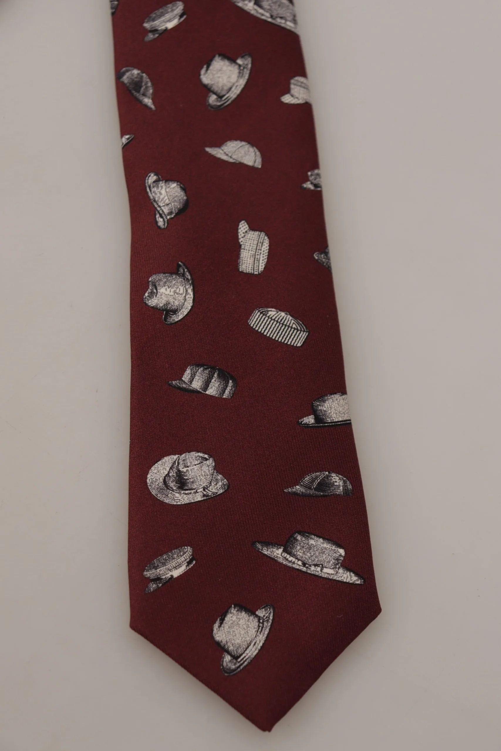 Maroon Hat Pattern 100% Silk Adjustable Accessory Tie - Image 3