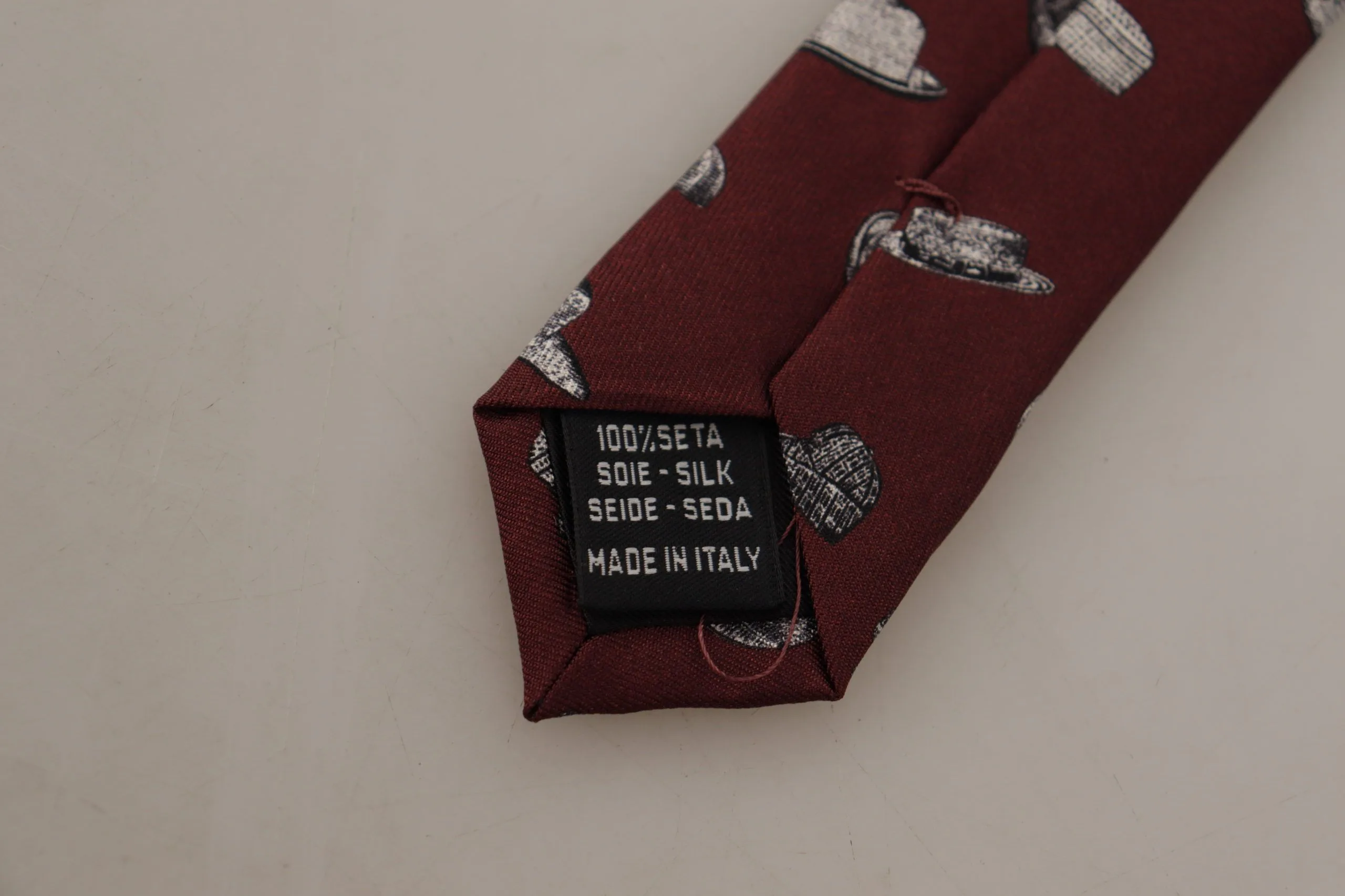 Maroon Hat Pattern 100% Silk Adjustable Accessory Tie - Image 4