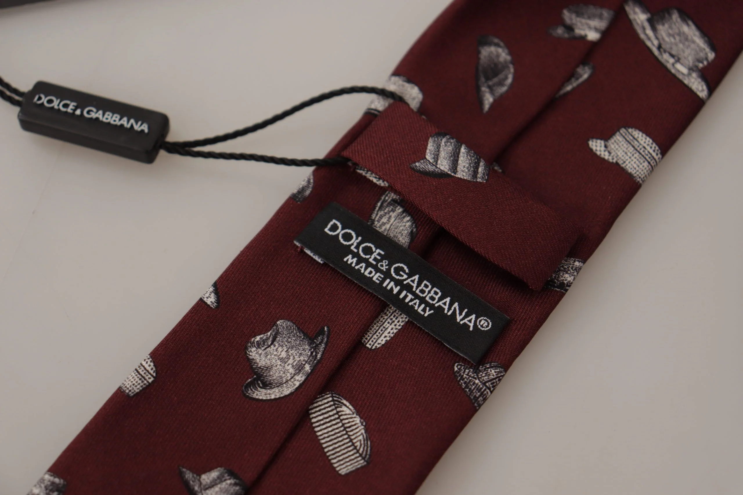 Maroon Hat Pattern 100% Silk Adjustable Accessory Tie - Image 6