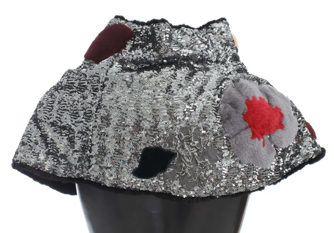 Silver Sequined Floral Weasel Fur Shoulder Scarf Wrap - Image 3