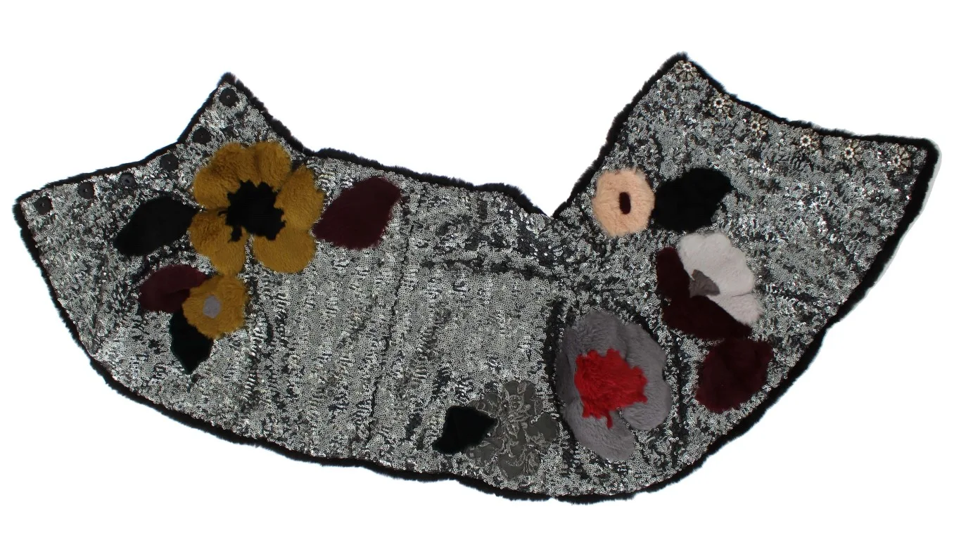 Silver Sequined Floral Weasel Fur Shoulder Scarf Wrap - Image 7