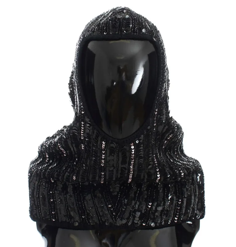 Black Knitted Sequin Hood Scarf Hat - Image 2
