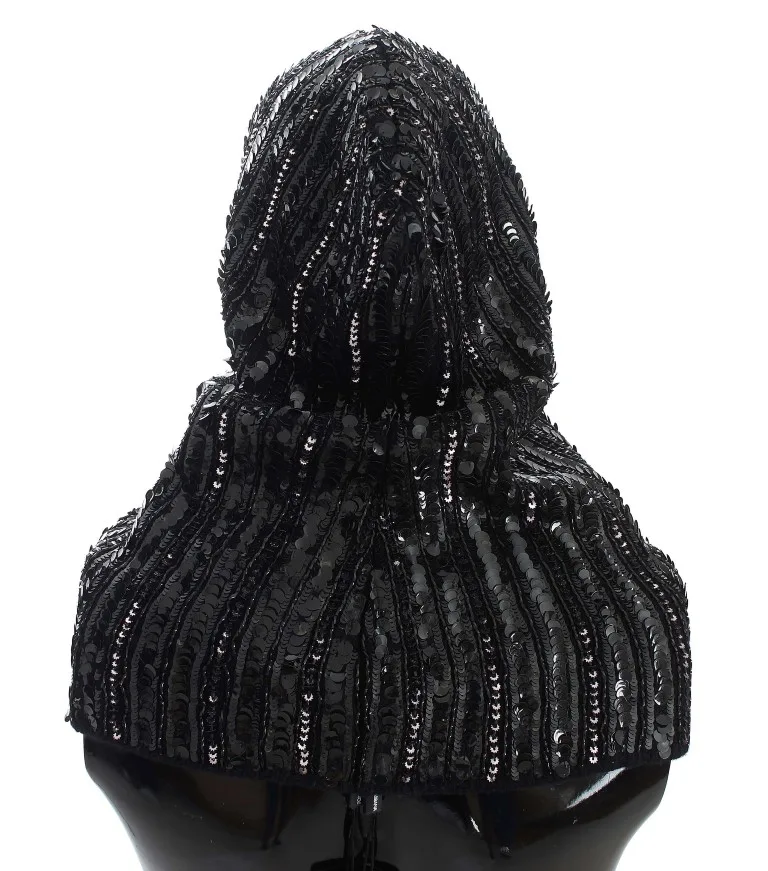 Black Knitted Sequin Hood Scarf Hat - Image 3