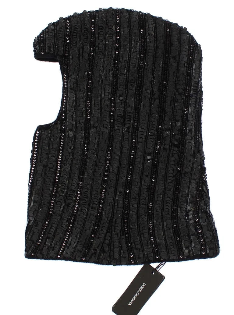 Black Knitted Sequin Hood Scarf Hat - Image 4