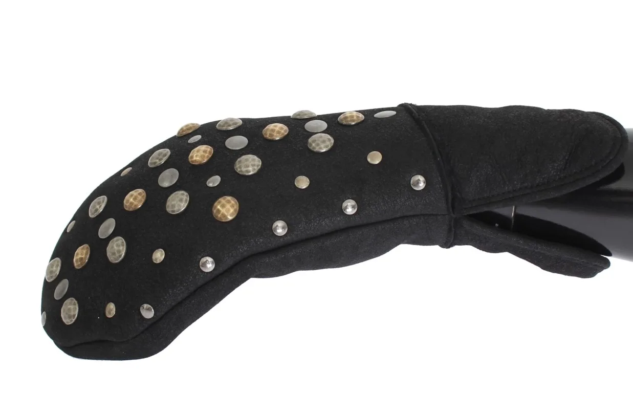 Gray Wool Shearling Studded Gloves - Image 2