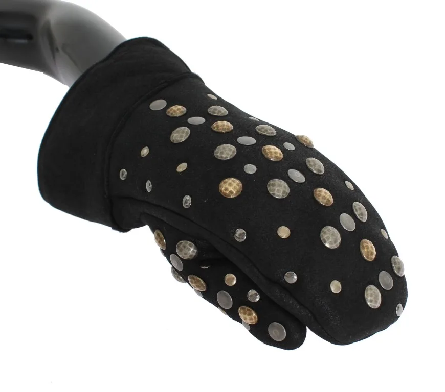 Gray Wool Shearling Studded Gloves - Image 3