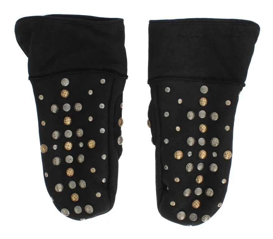 Gray Wool Shearling Studded Gloves - Image 4