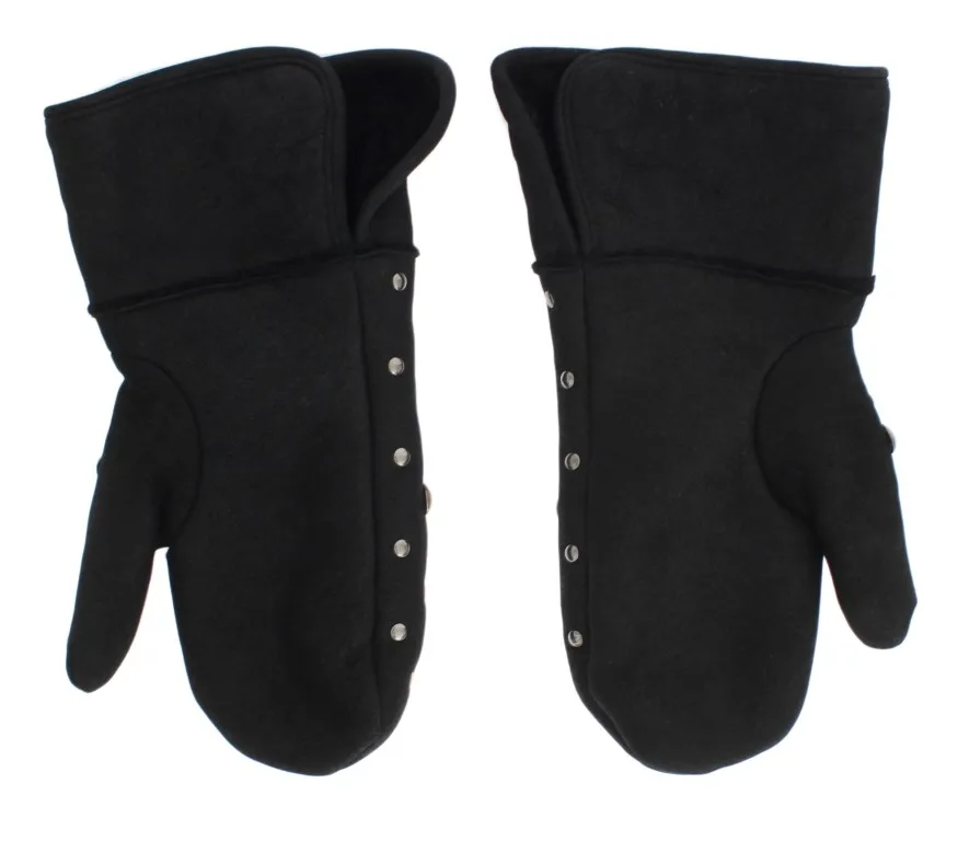 Gray Wool Shearling Studded Gloves - Image 5