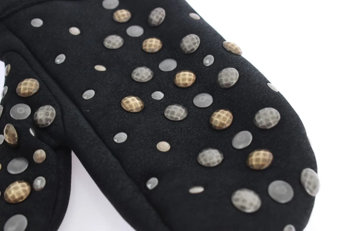 Gray Wool Shearling Studded Gloves - Image 6
