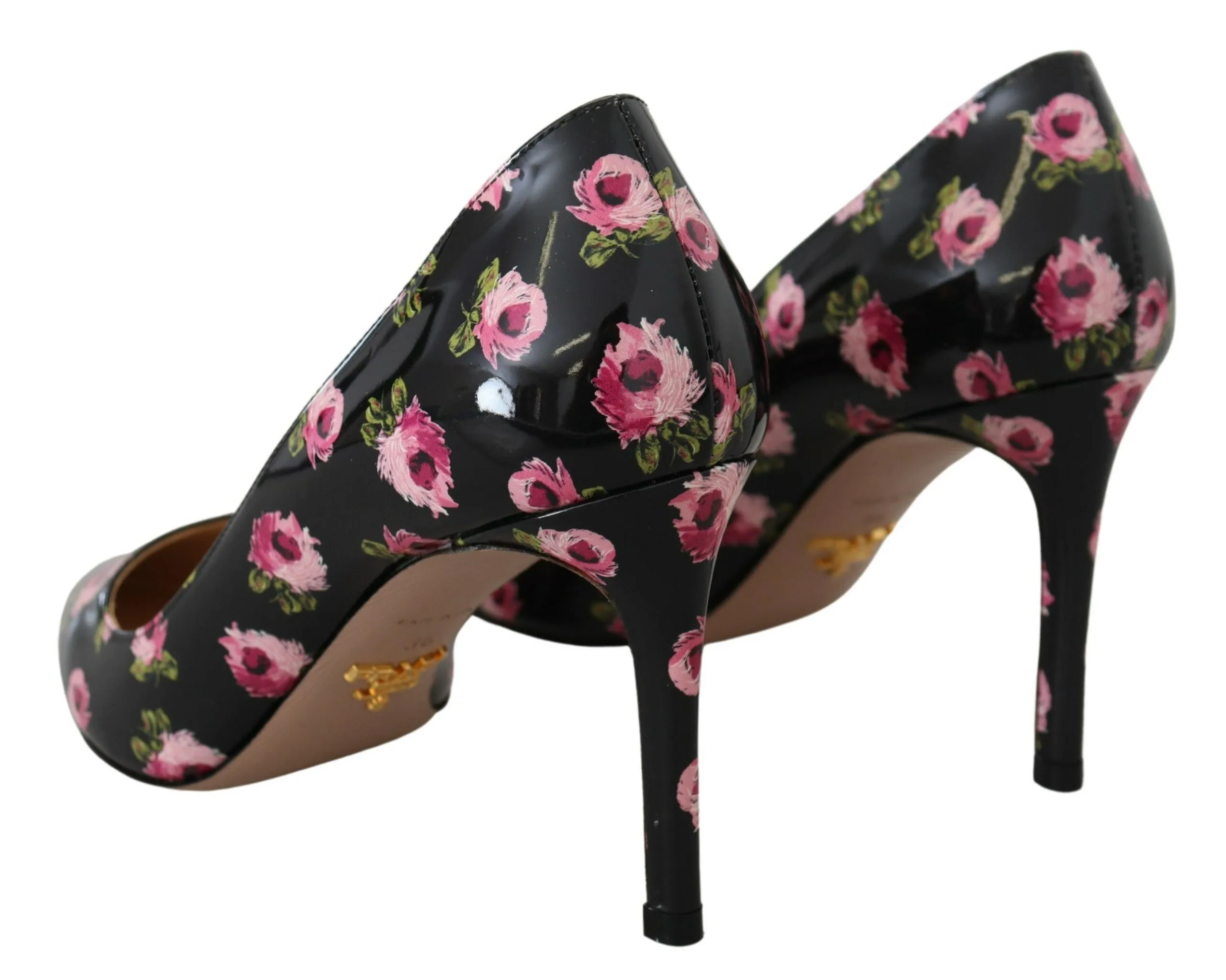 Black Leather Floral Heels Stilettos Pumps - Image 2