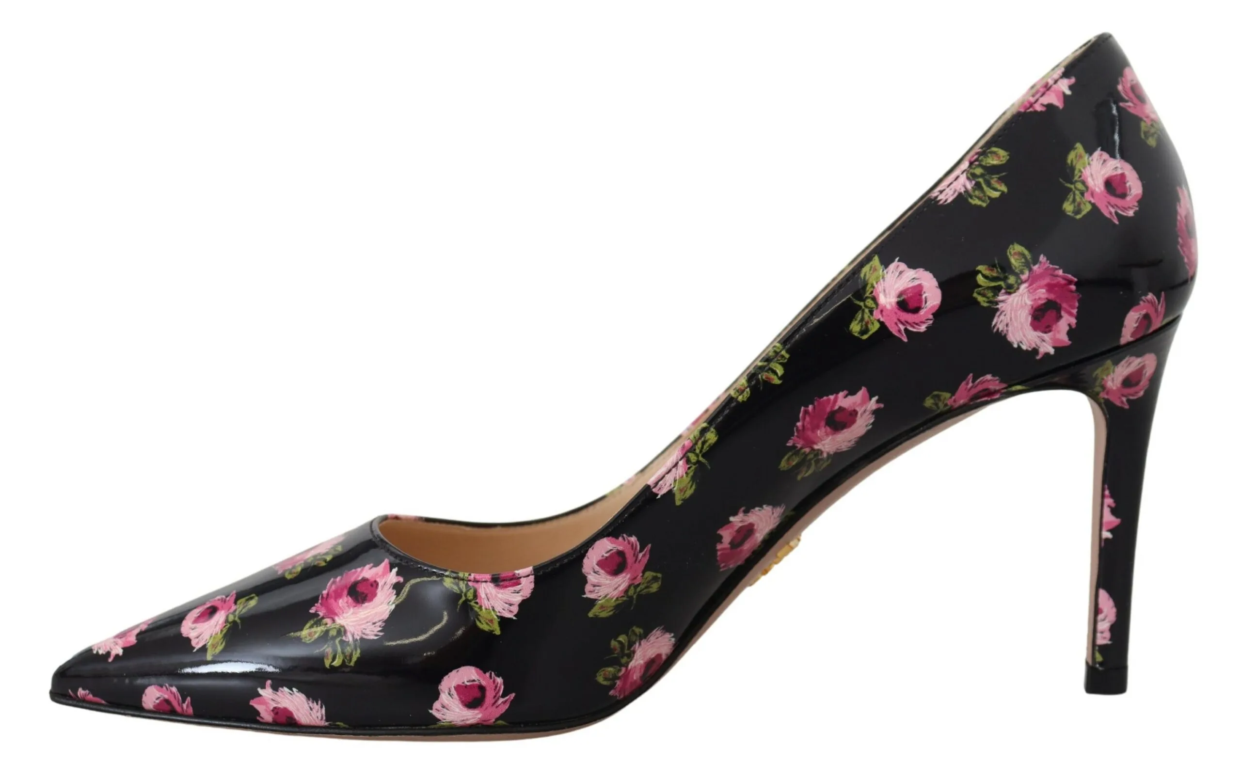 Black Leather Floral Heels Stilettos Pumps - Image 3