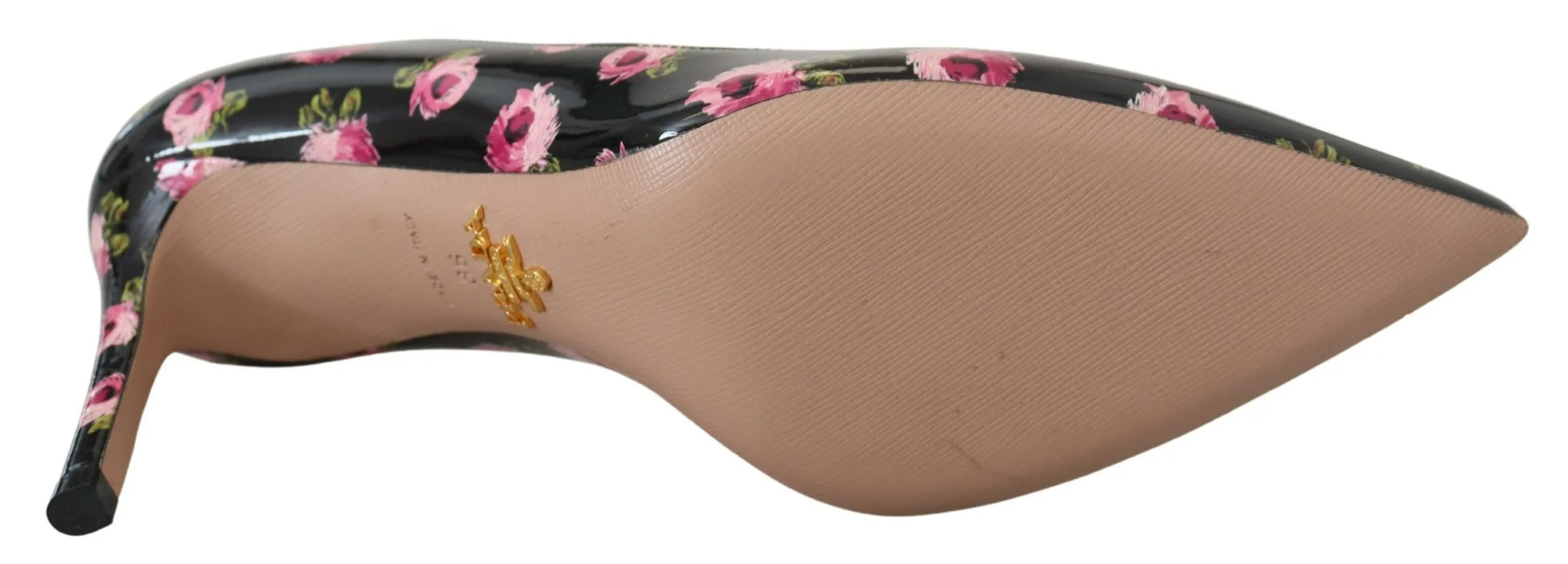 Black Leather Floral Heels Stilettos Pumps - Image 4