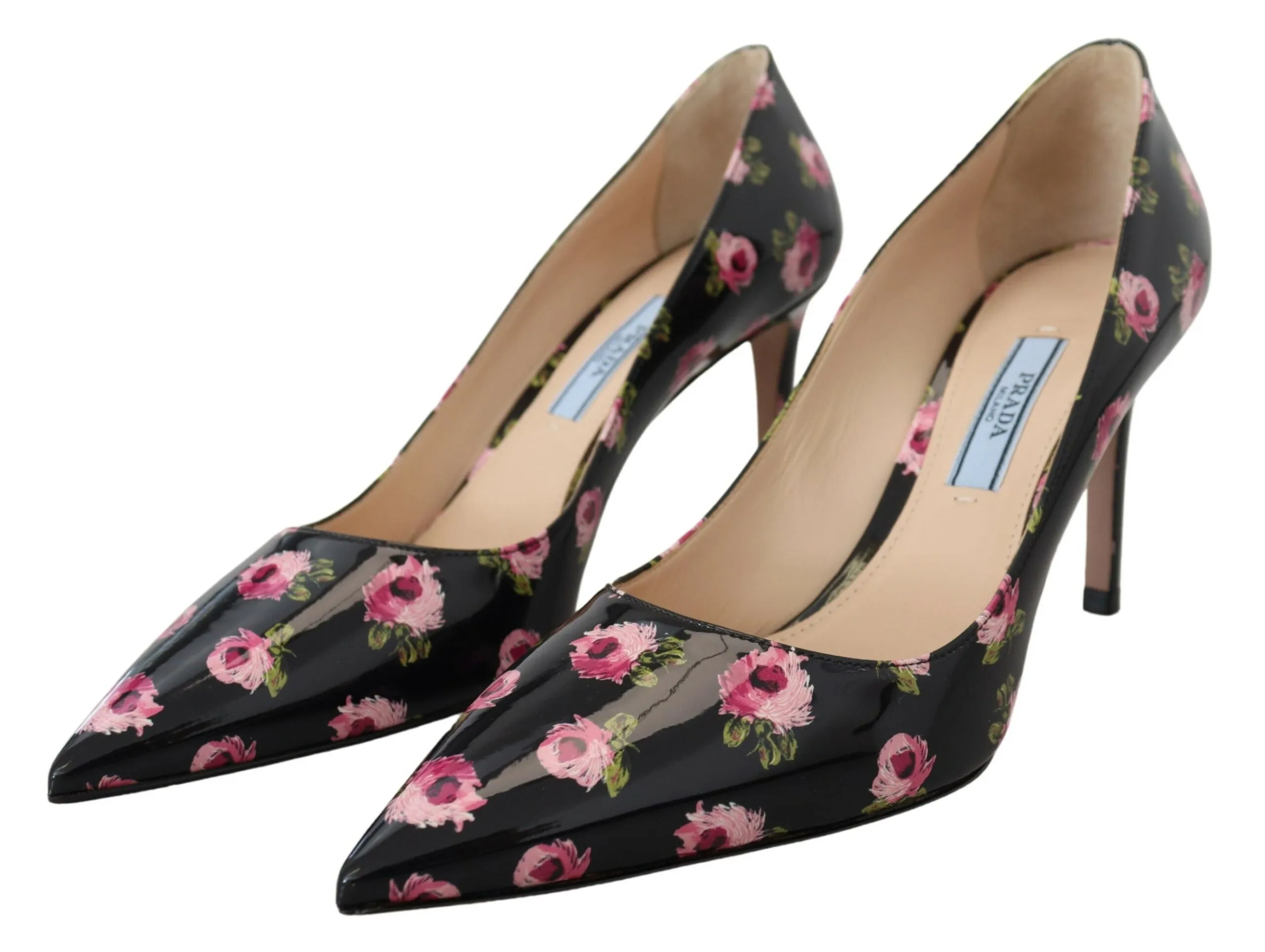 Black Leather Floral Heels Stilettos Pumps - Image 7