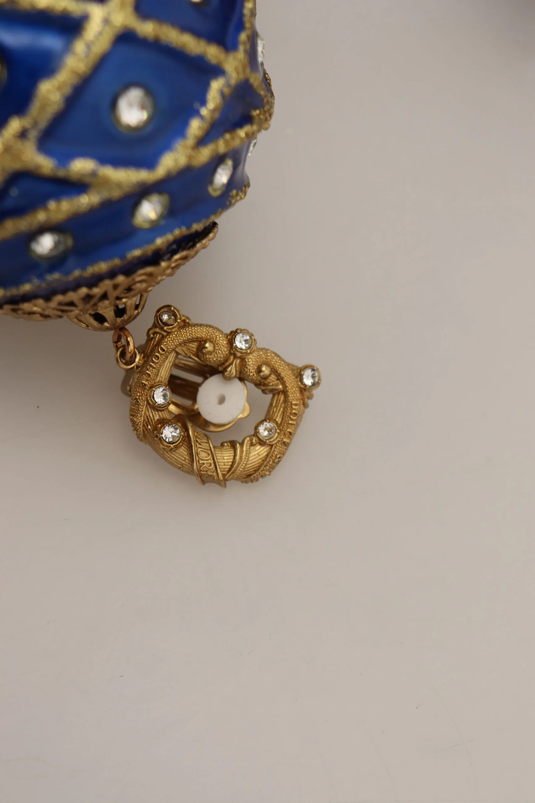Gold Brass Blue Dangle Ball Crystal Clip On Earrings - Image 6