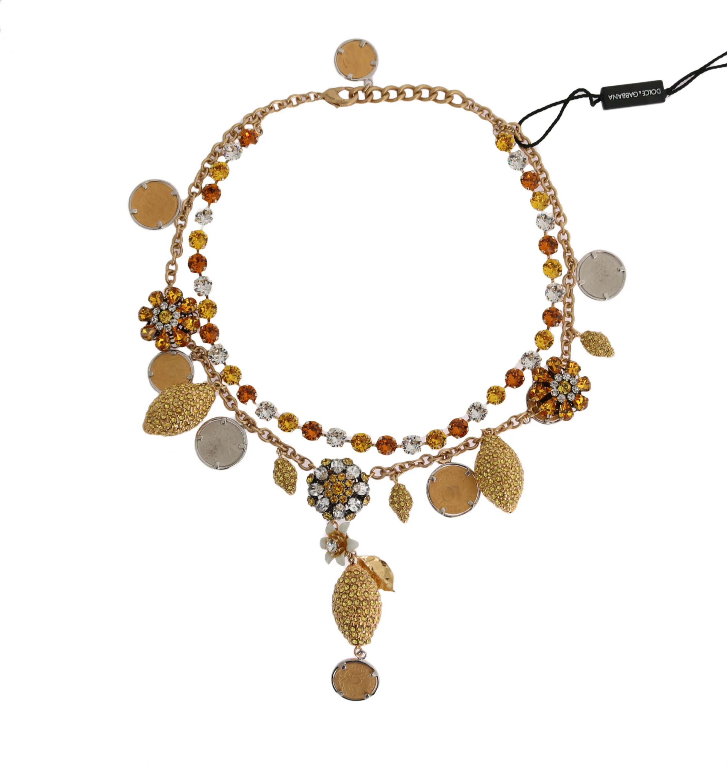Gold Brass Crystal Logo Pineapple Statement Necklace - Image 2