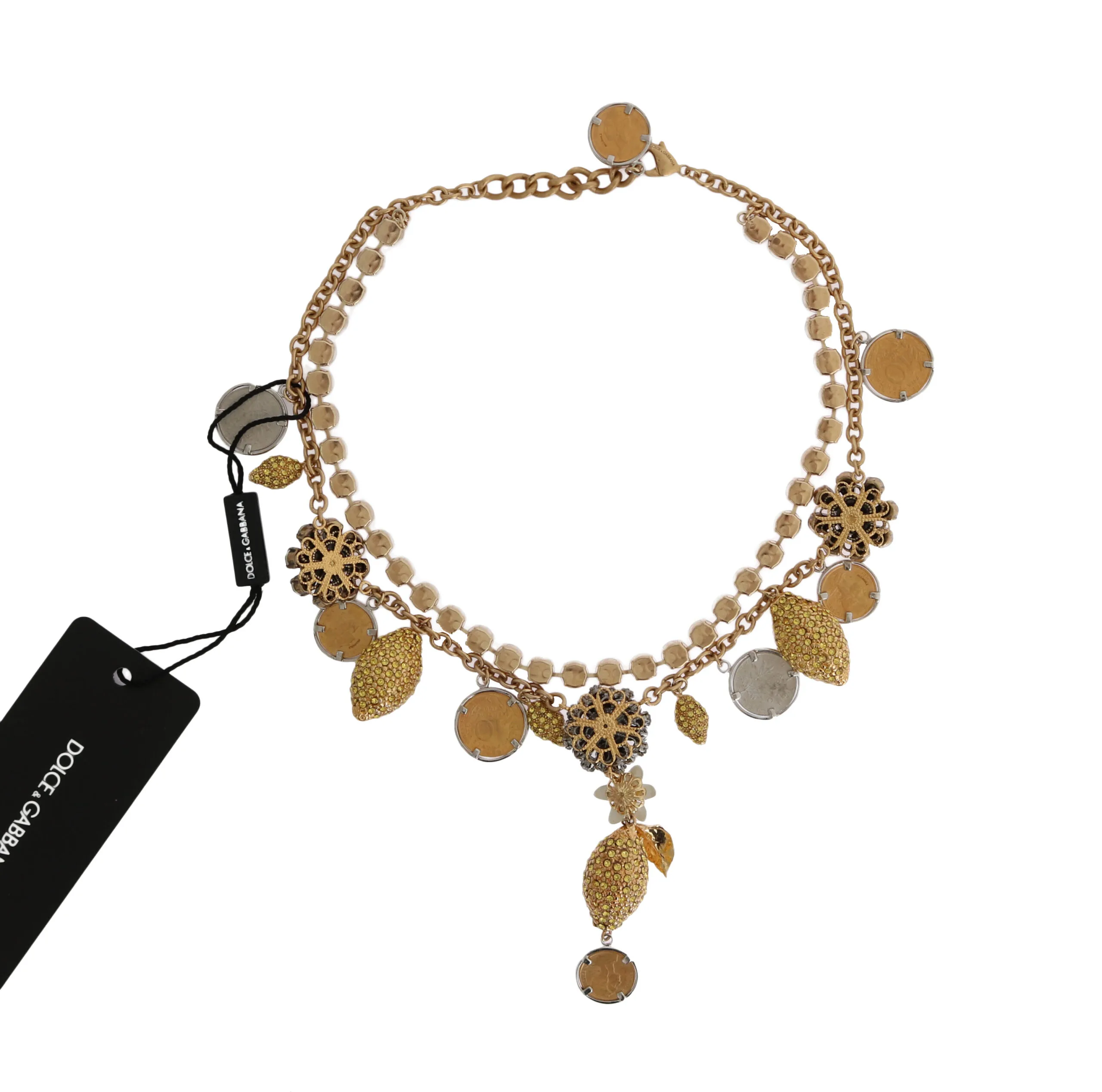 Gold Brass Crystal Logo Pineapple Statement Necklace - Image 3