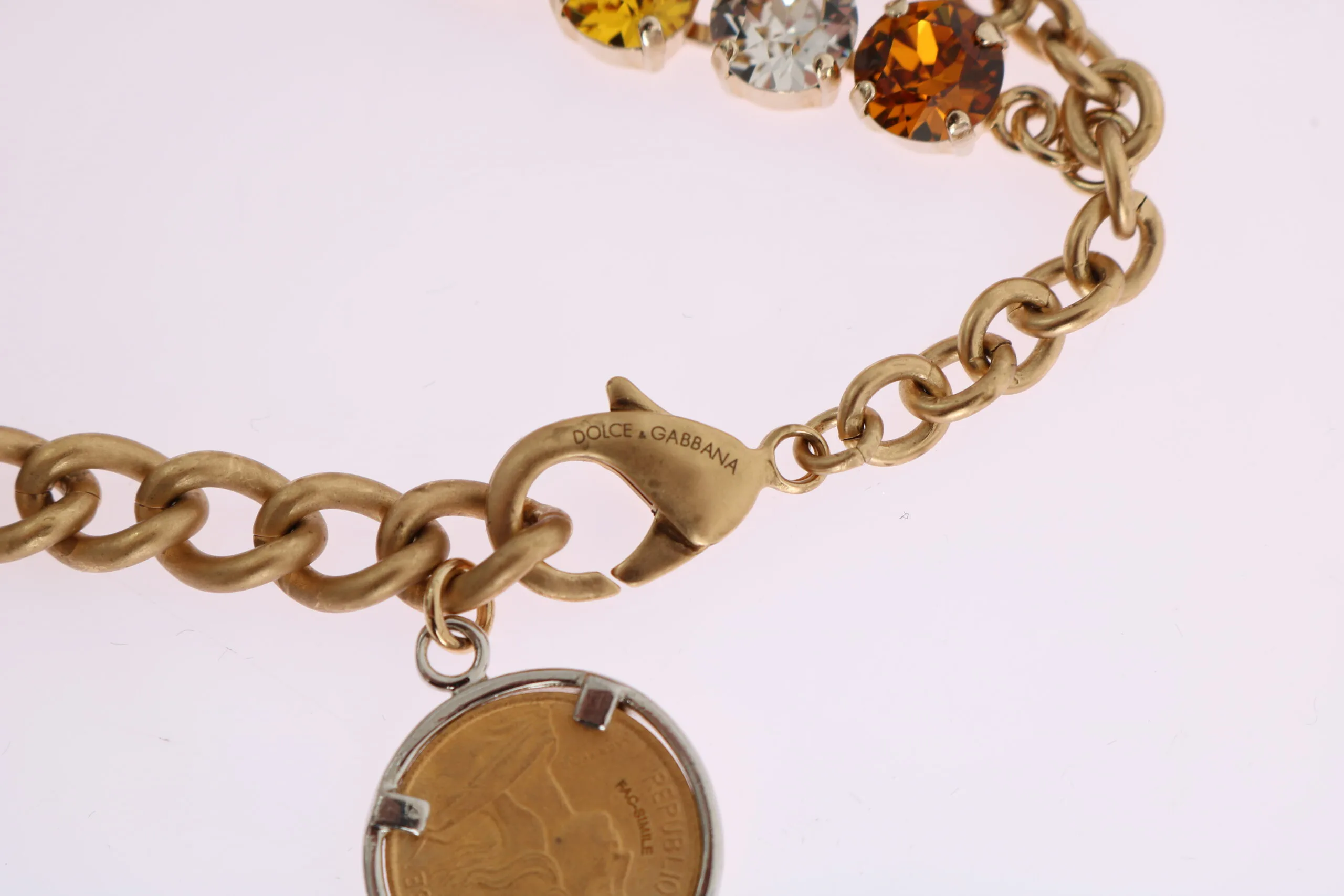 Gold Brass Crystal Logo Pineapple Statement Necklace - Image 4