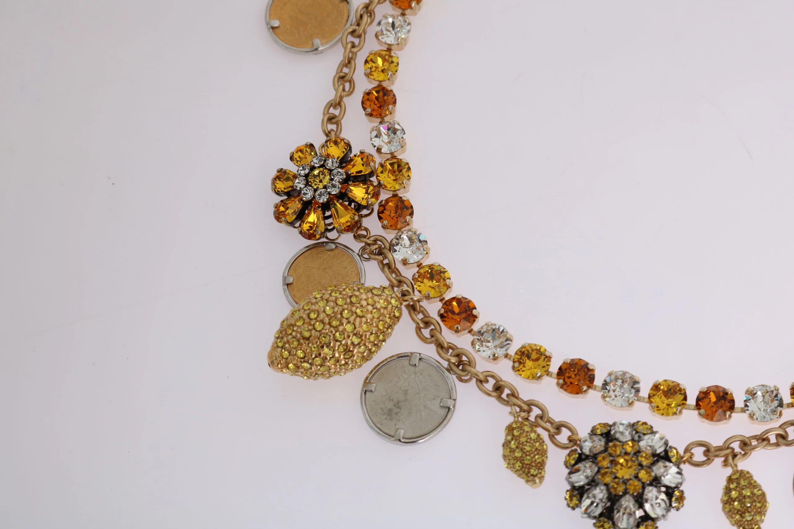 Gold Brass Crystal Logo Pineapple Statement Necklace - Image 5