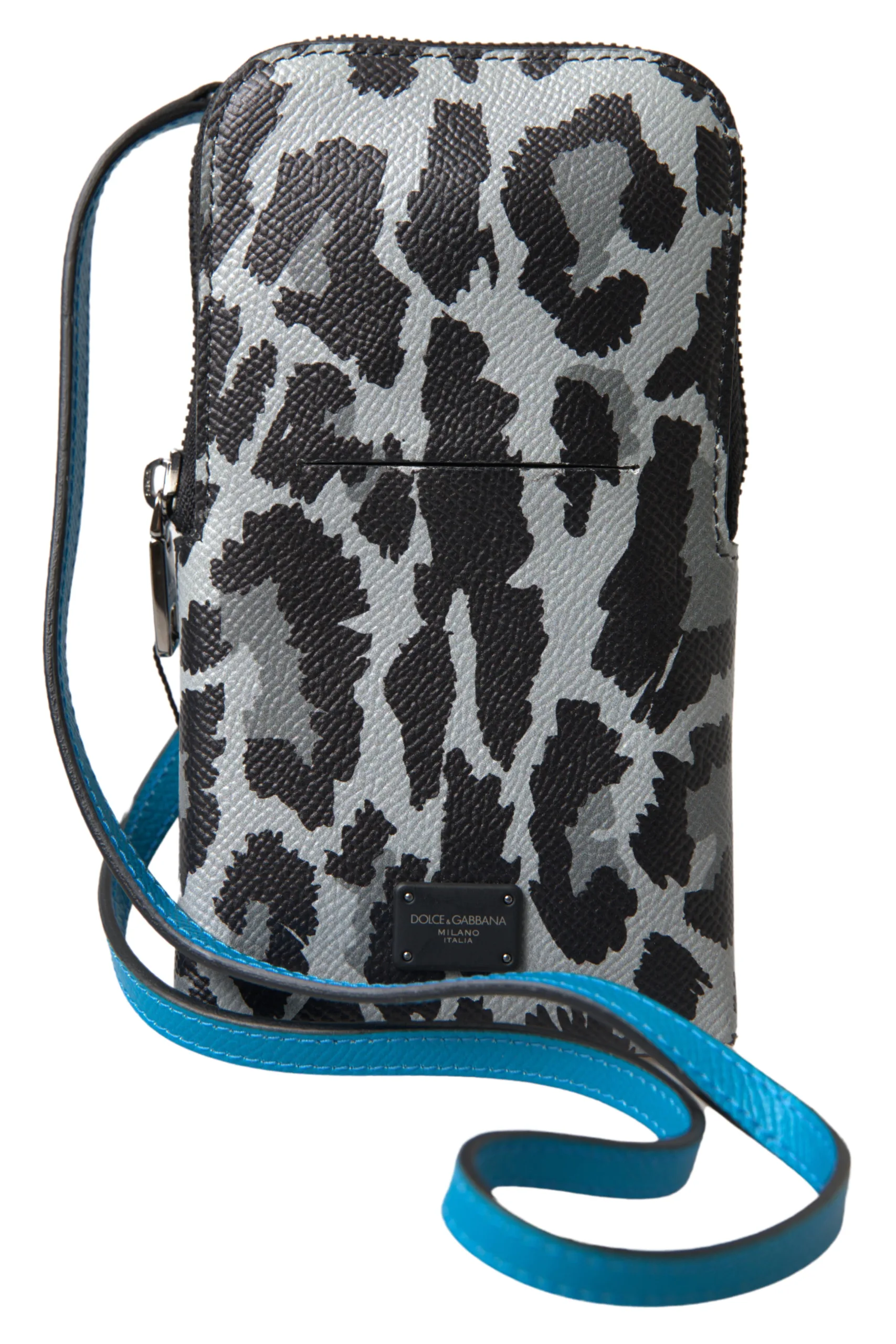 Gray Leopard Leather Men Purse Crossbody Sling Phone Bag