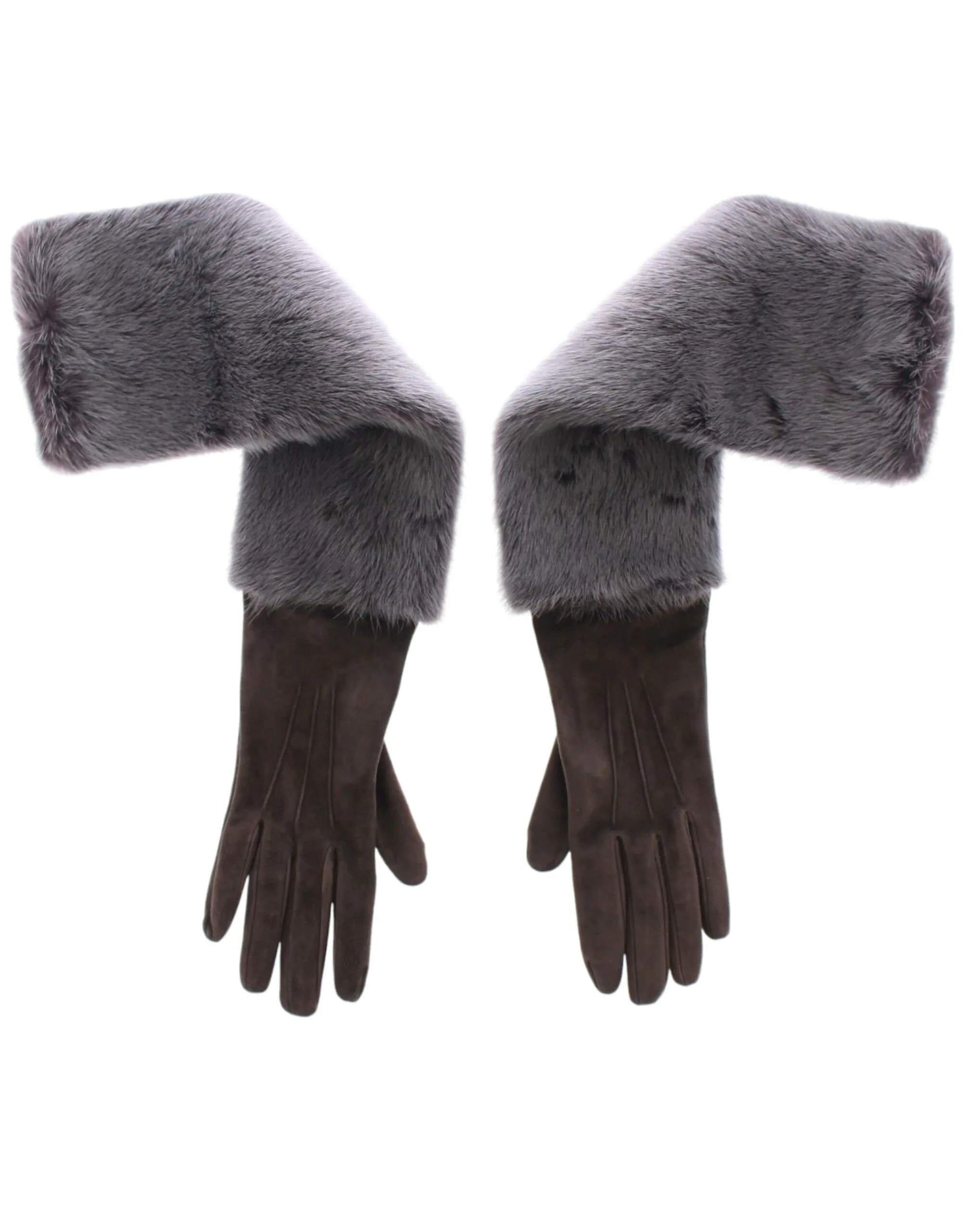 Gray Mink Fur Lambskin Suede Leather Gloves - Image 2