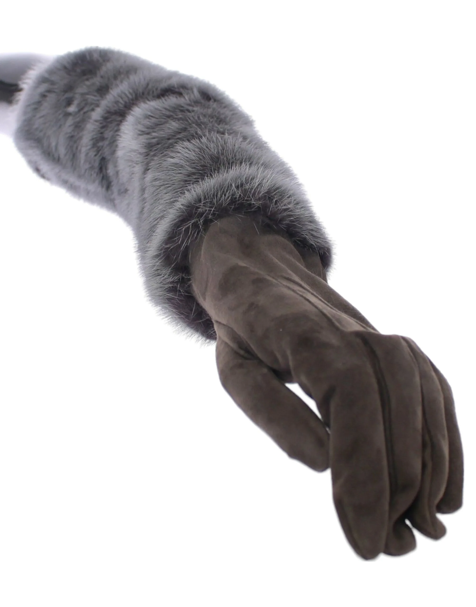 Gray Mink Fur Lambskin Suede Leather Gloves - Image 4
