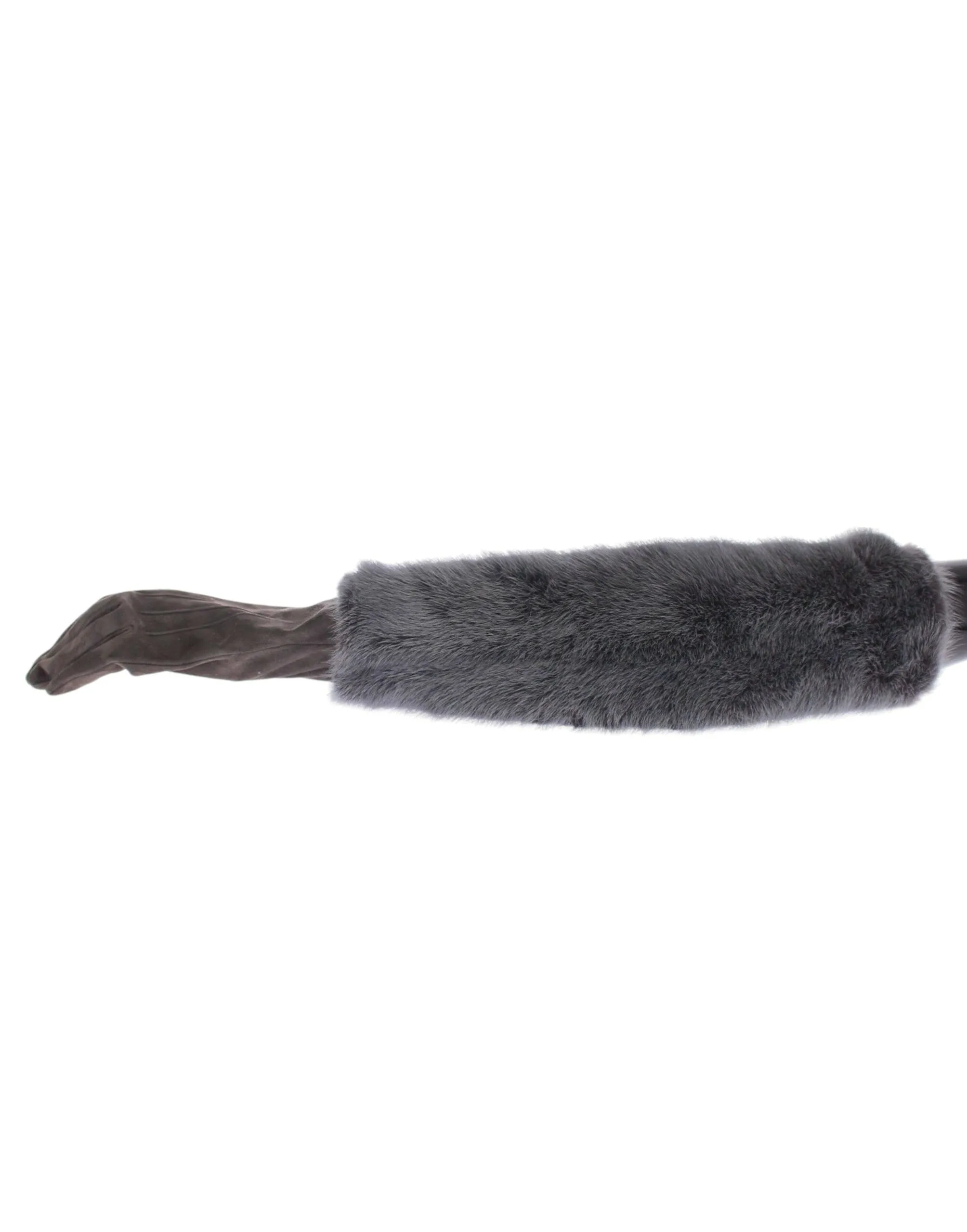 Gray Mink Fur Lambskin Suede Leather Gloves - Image 3