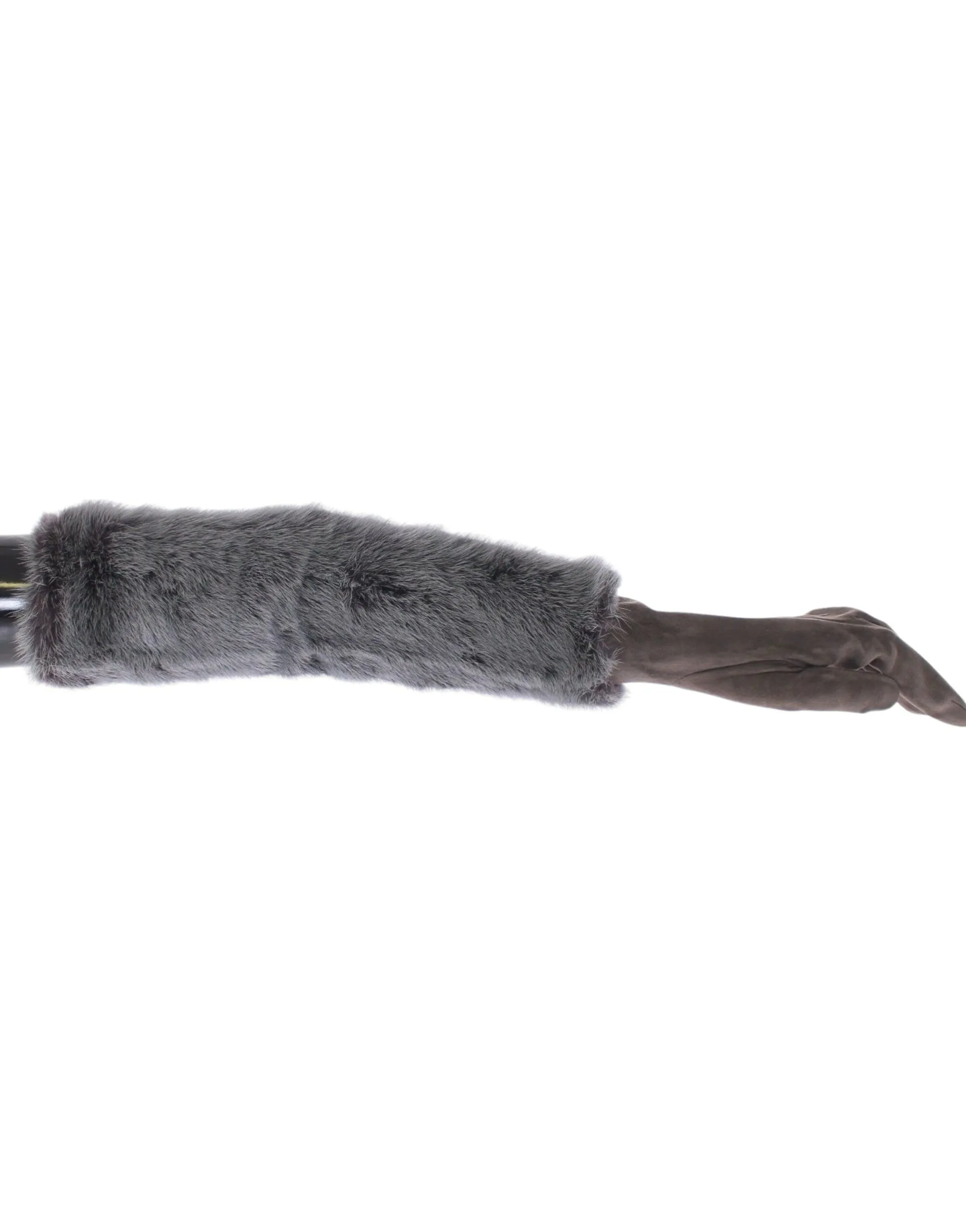 Gray Mink Fur Lambskin Suede Leather Gloves - Image 5