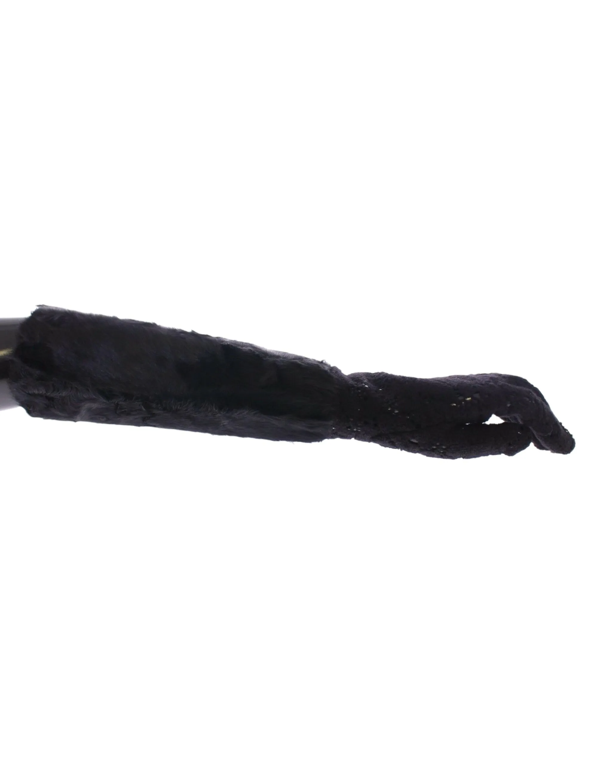 Black Lace Wool Lambskin Fur Elbow Gloves - Image 2