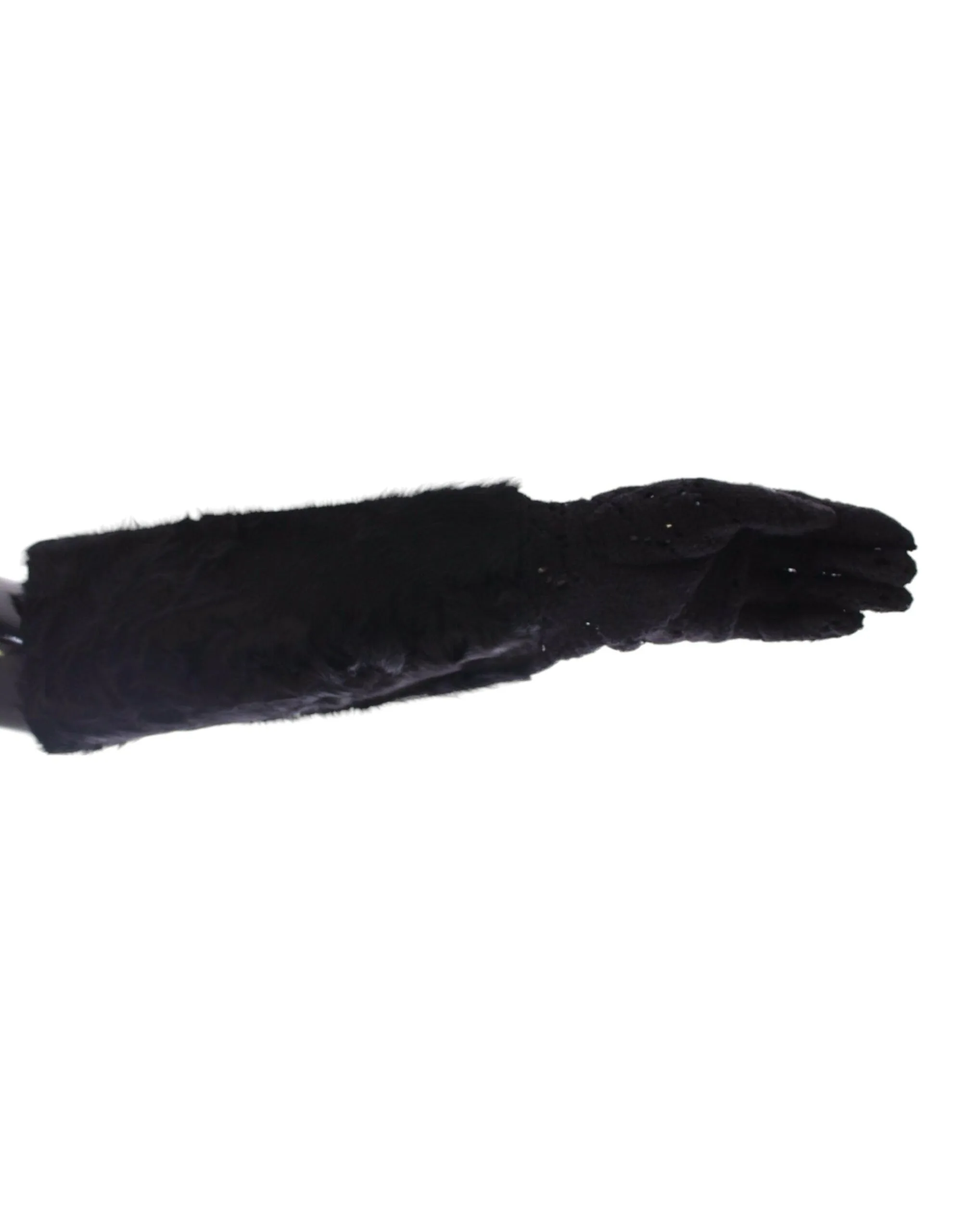 Black Lace Wool Lambskin Fur Elbow Gloves - Image 3