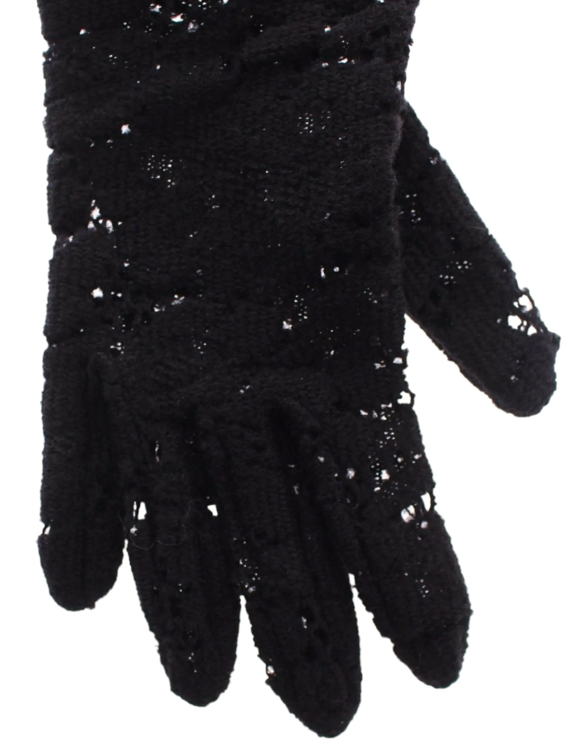 Black Lace Wool Lambskin Fur Elbow Gloves - Image 4