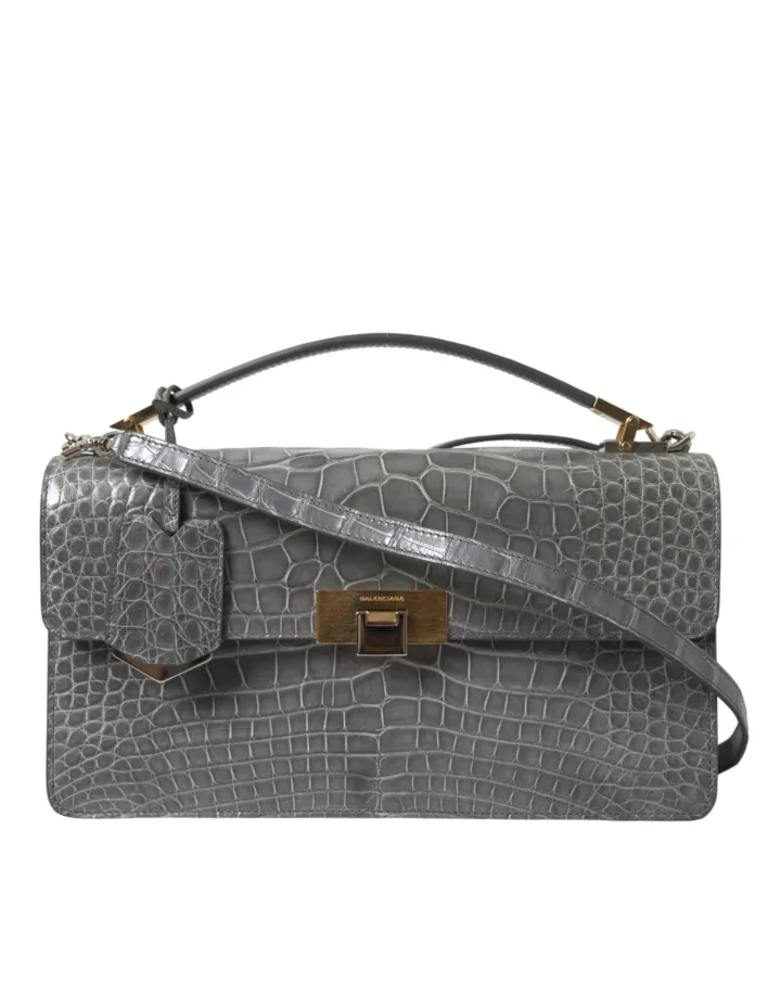Gray Exotic Leather Medium Shoulder Hand Purse Bag